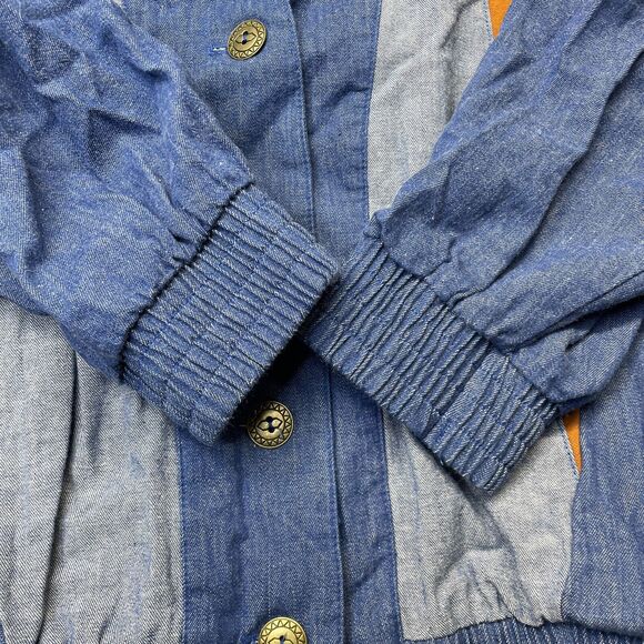 Vintage Jean Jacket Women Large Blue Studded Blue Jean Southwest Aztec 80s Rodeo - Picture 4 of 16